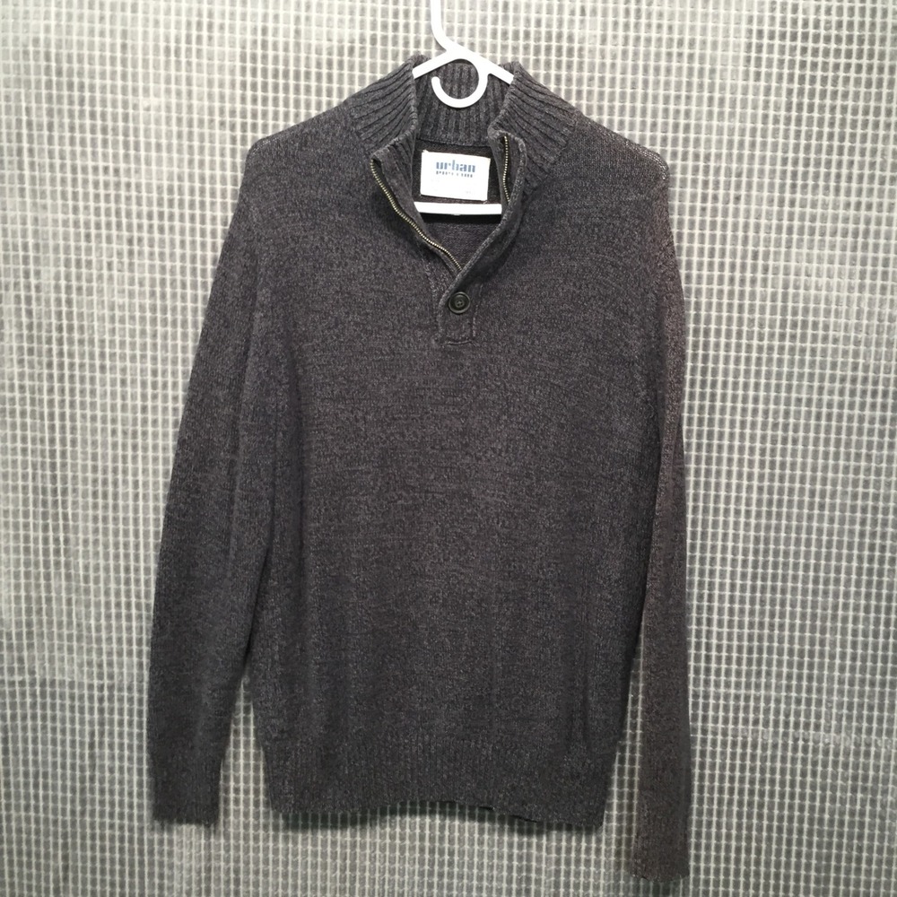 Urban Pipeline Men Small Charcoal Gray Marl Quarter Zip Button Mock Neck Sweater